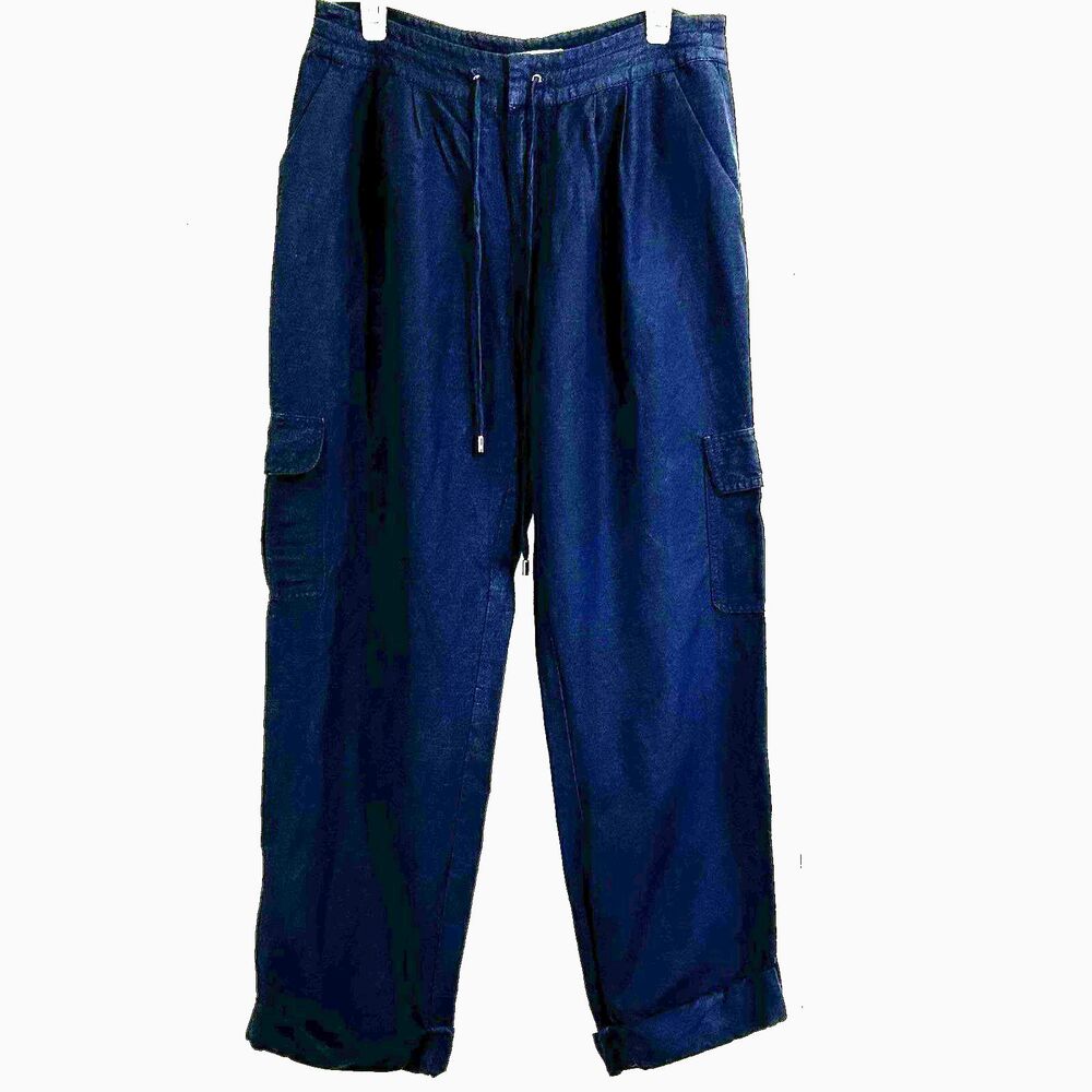 Calvin Klein Women’s Cargo Joggers Pants Size L Linen Rayon Cuffed Hem Pants